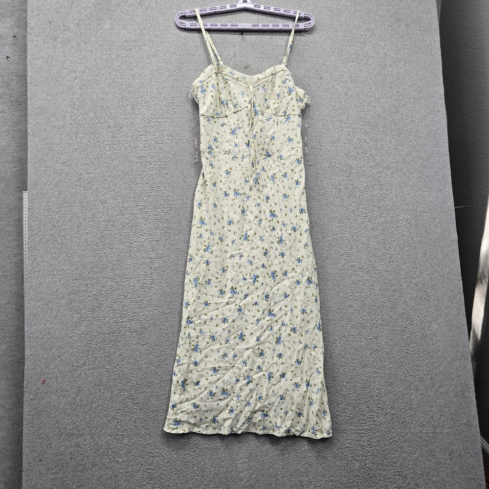 Wild Fable Women Dress 8 White Linen Polyester Floral Slip Maxi Cami NWT